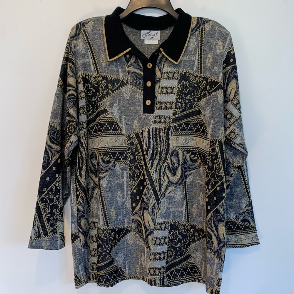 Vintage 90s Orbit Sport Patchwork Metallic Polo Sweater